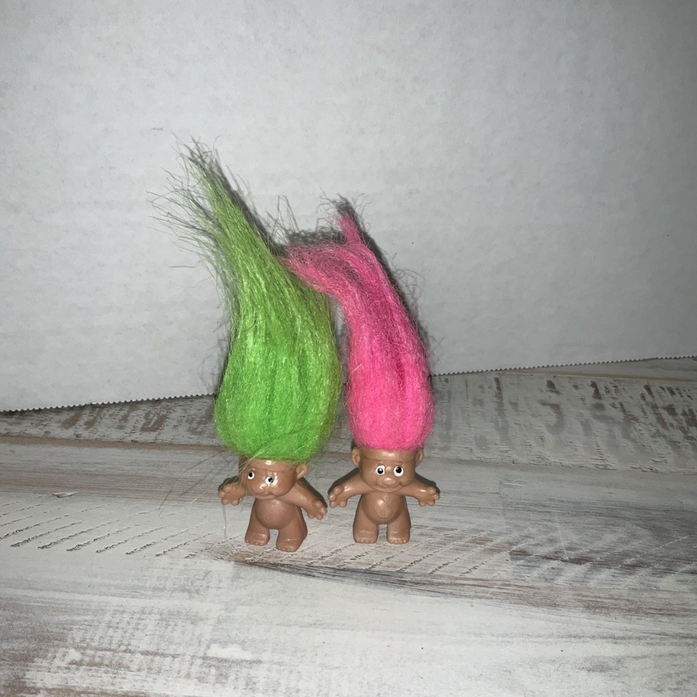 Vintage Trolls Lot of 2 Pink Green Hair Troll Pencil Topper 1989 Topper Toys